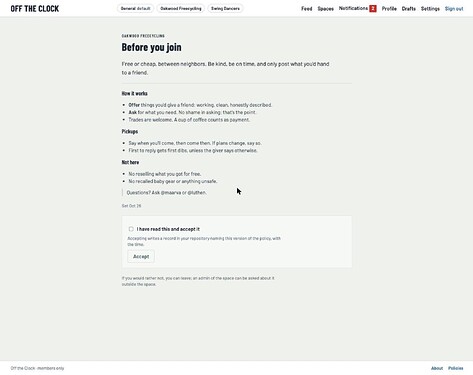 A space's policy screen with the Accept checkbox
